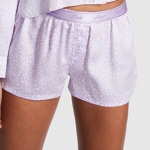 NWT PINK TENCEL Lyocell Floral Logo Elastic Waistband Sleep Shorts XL Lavender